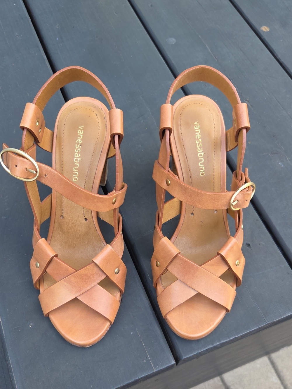 Vanessa Bruno Cognac Leather Crisscross Sandals Size 6/EU 36